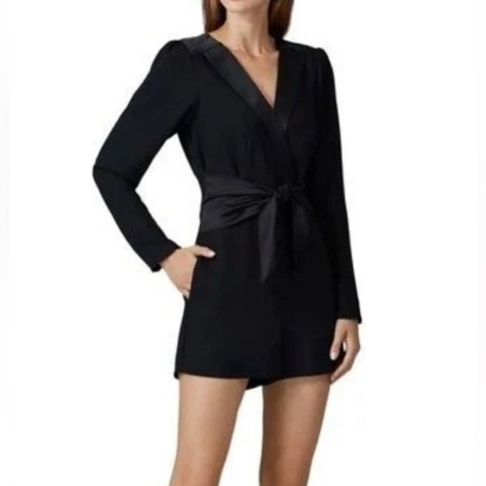 Parker Women’s Lee Black Tuxedo Romper with Tie Belt Size 10 Medium